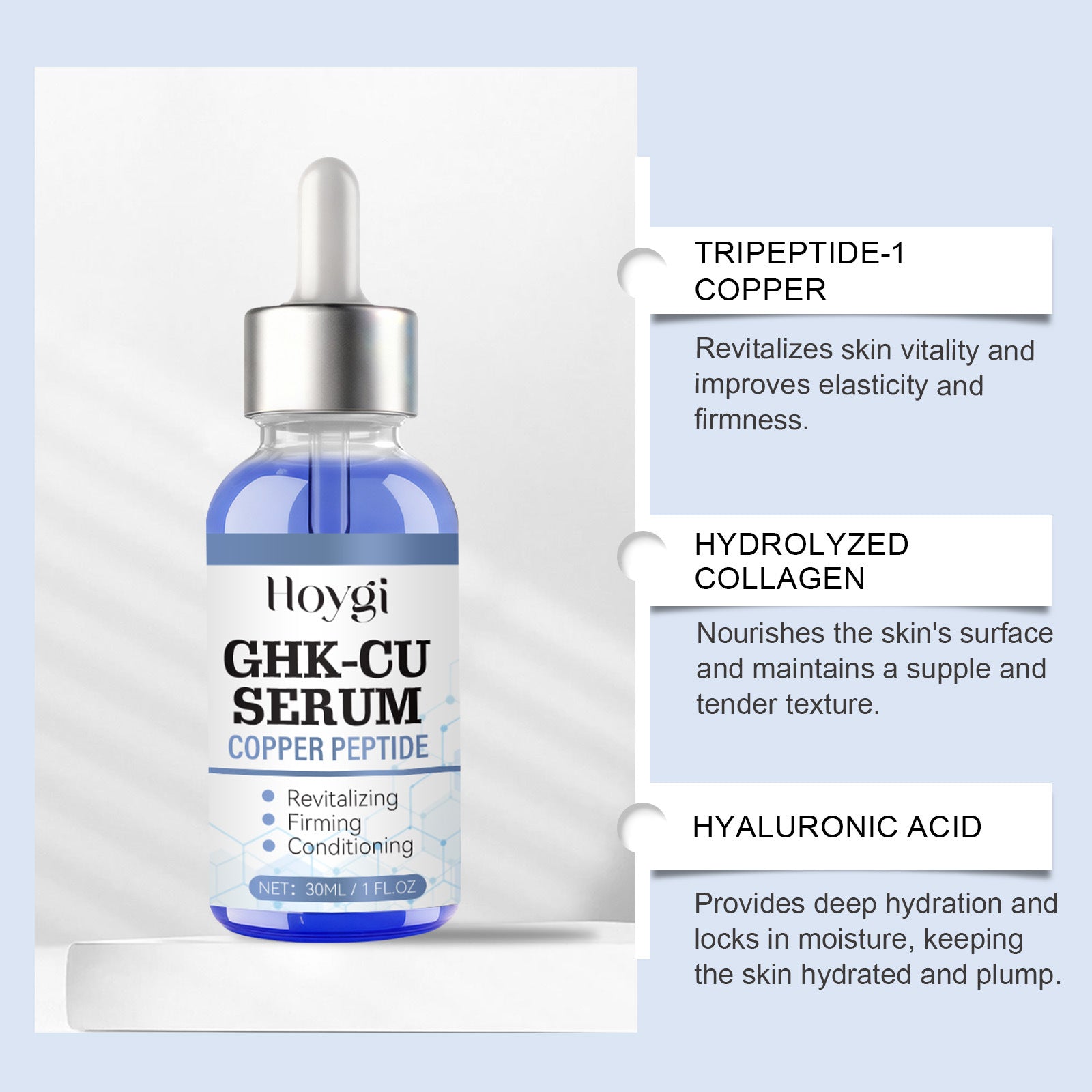 Le peptide de cuivre Hoygi Essence est un liquide de soin quotidien qui est élastique