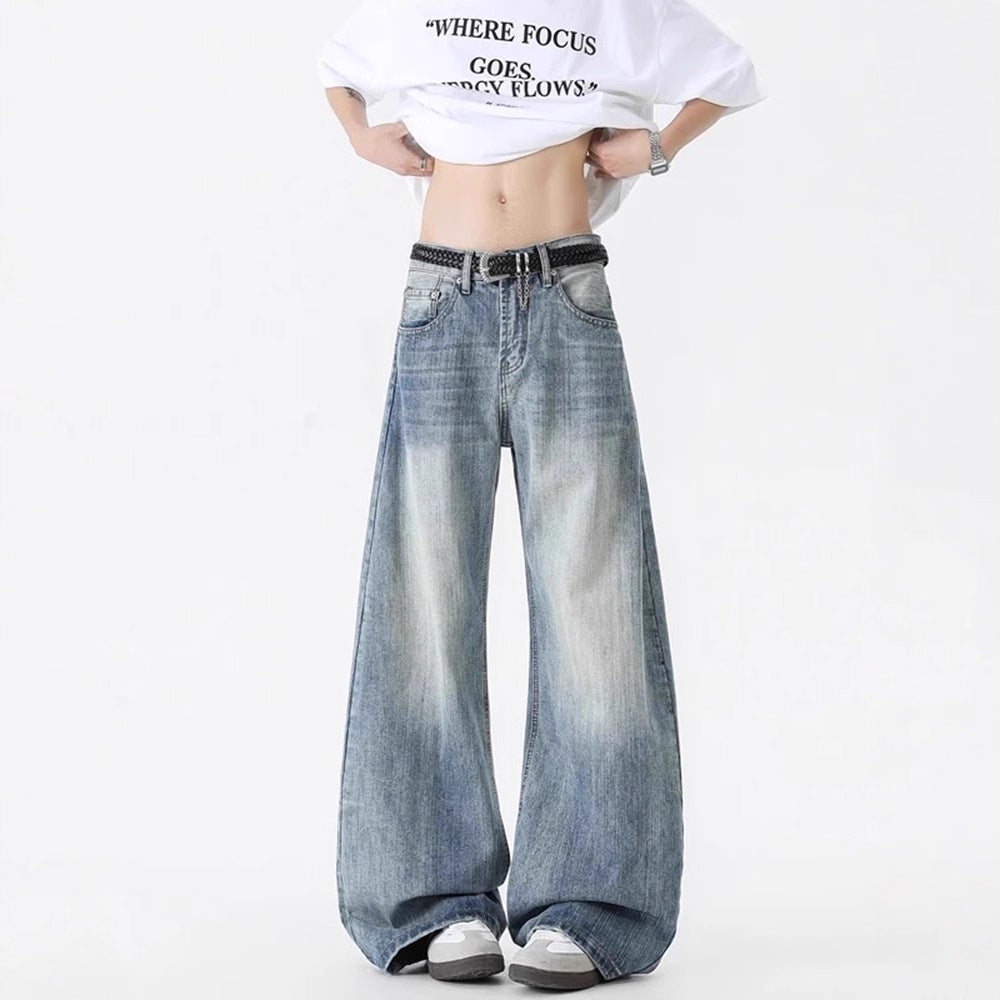 Pantalons à large jambe, lavés et décontraction, style américain