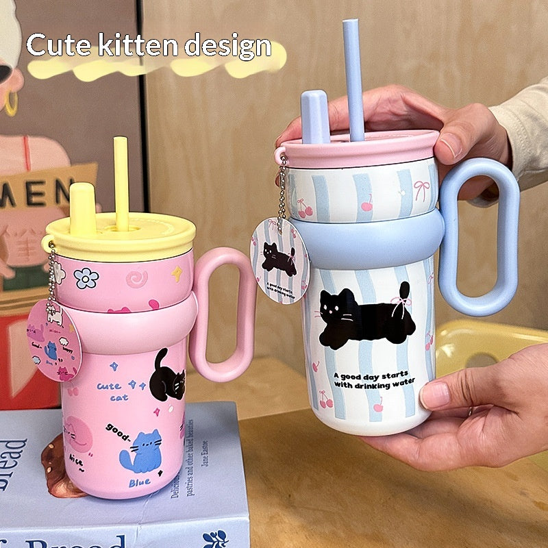 Mug mignon tasse de bureau Hautement élégant coupe de paille en acier inoxydable bouteille de maintien à froid