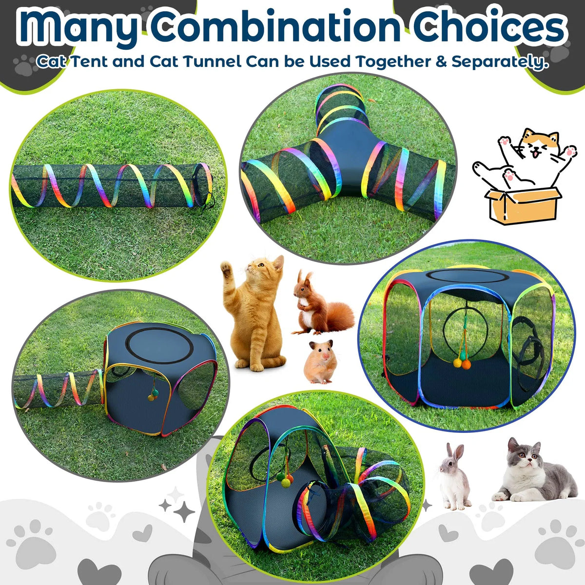 Enclos de chat portable - Catio extérieur 7-en-1 avec tente et tunnel