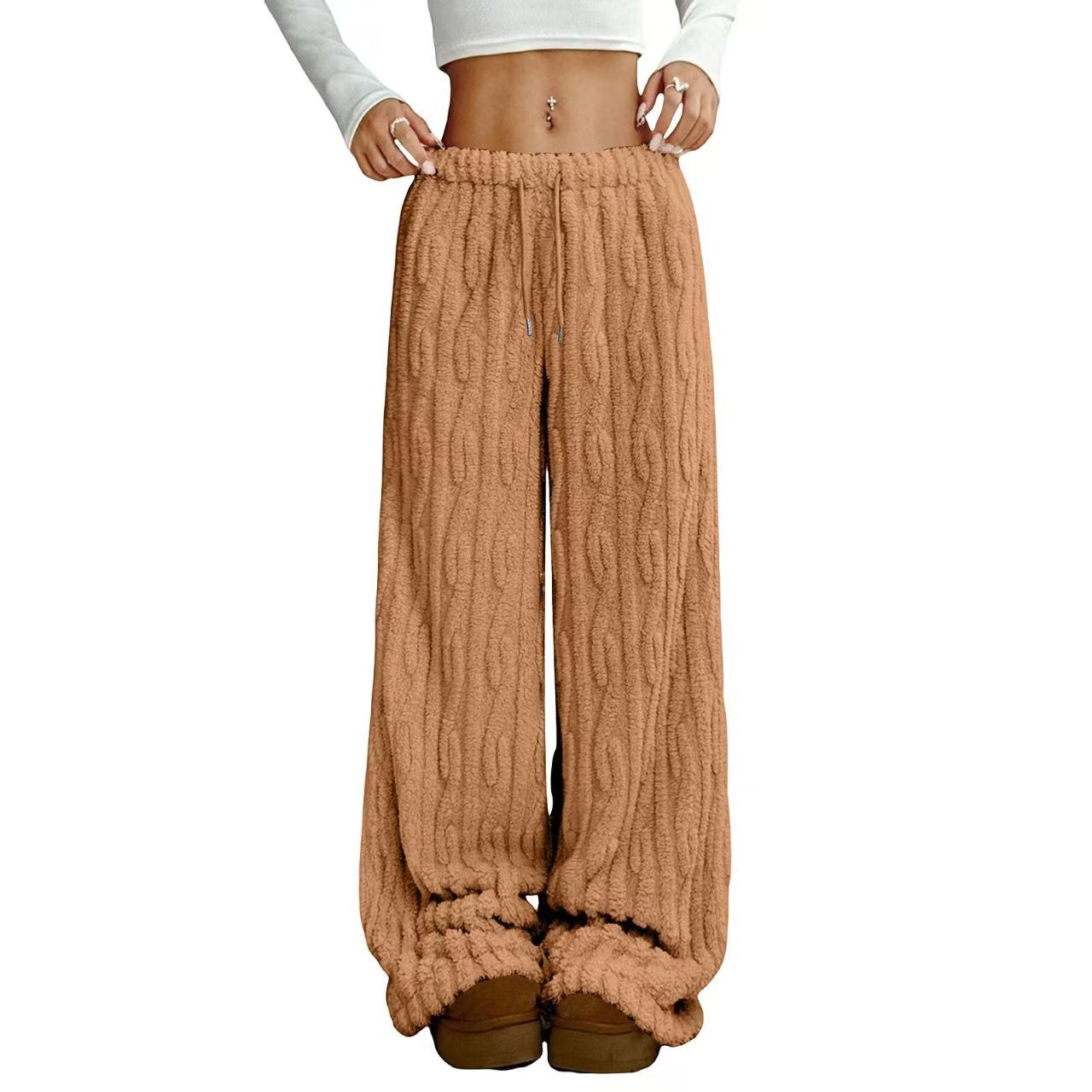 Pantalons en jacquard casual thermique en lace avant