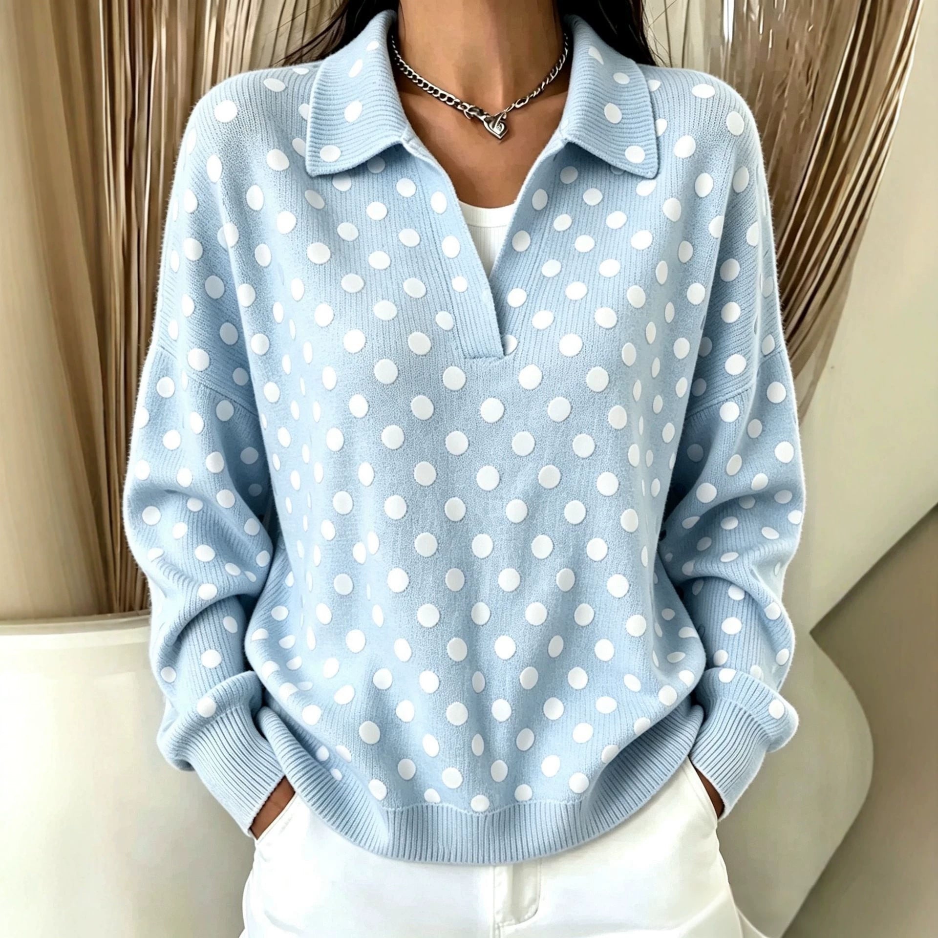 Pull à manches longues encolure en maille avec impression numérique