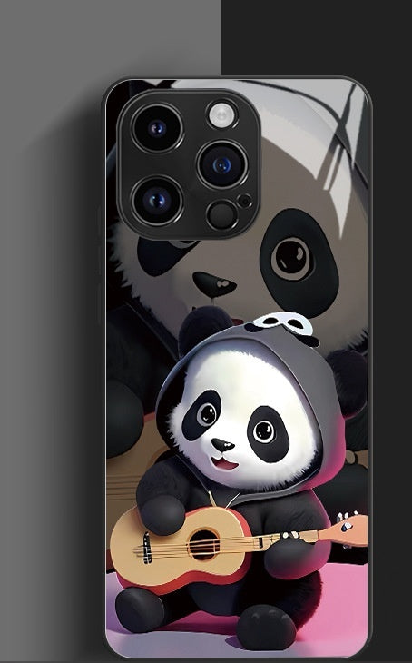 Housse de téléphone Panda Mignon Caricature National Trésor Verre cas dur