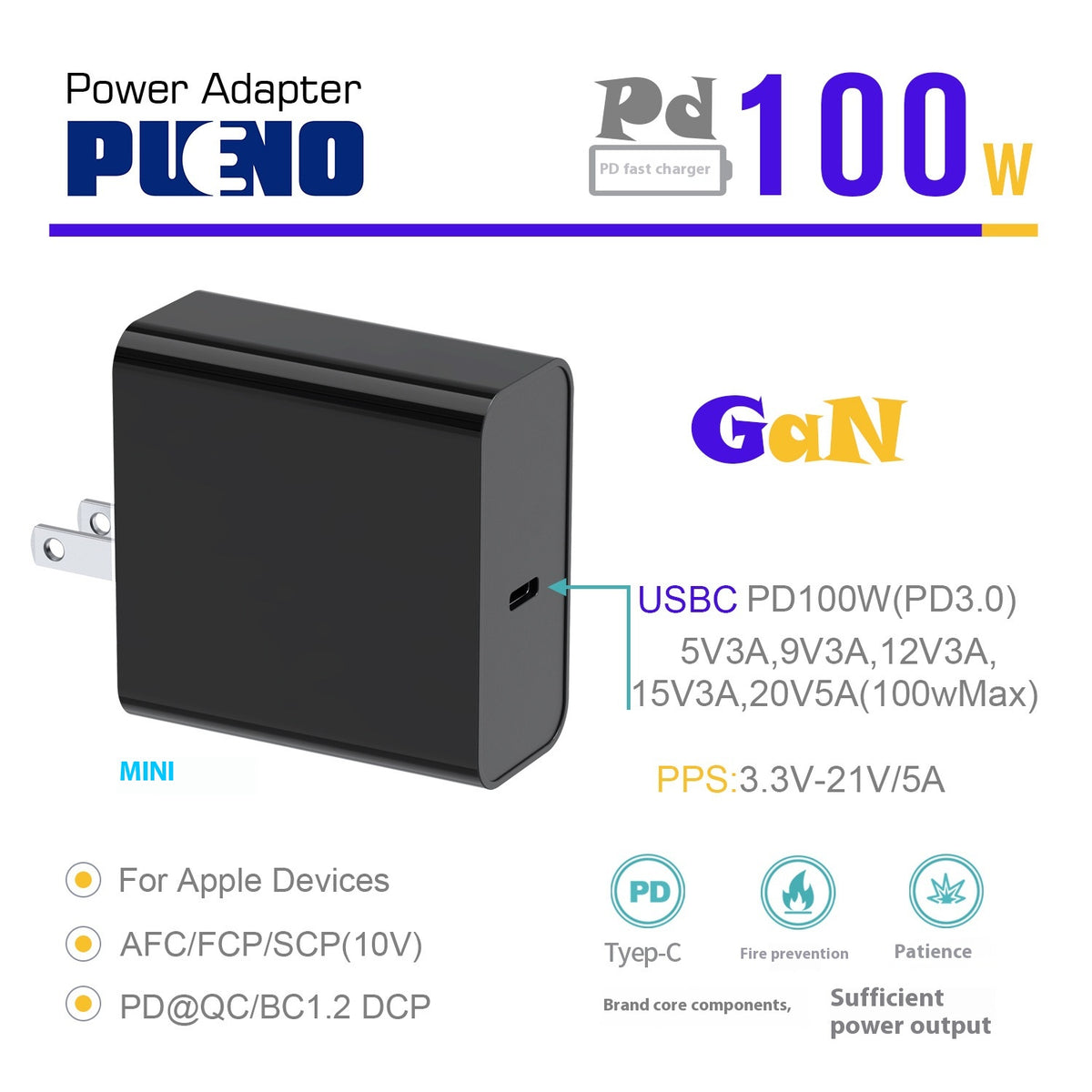 Pd100W Gallium Nitride European Standard Single Port Adapter Camera Computer Equipment F