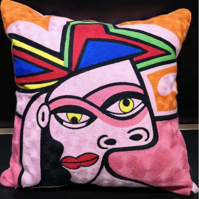 Peinture à l'huile classique indien brodé à la main couverture de coussin de canapé