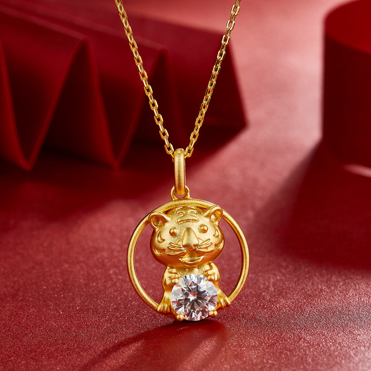 S925 Argent Sterling plaqué or 1ct D Couleur VVS1 Moissanite collier de tigre 5g chinois Zod