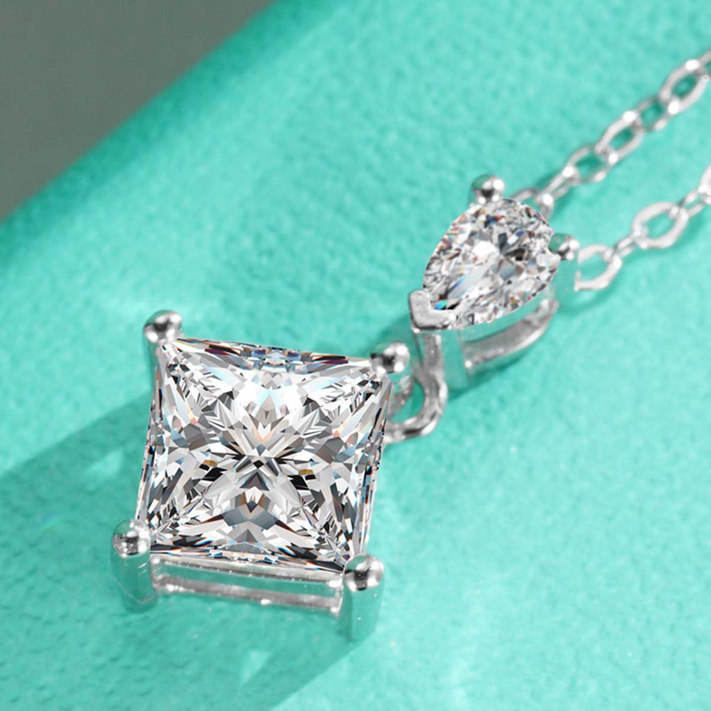 S925 Collier en argent sterling princesse et poire coupé en deux tons