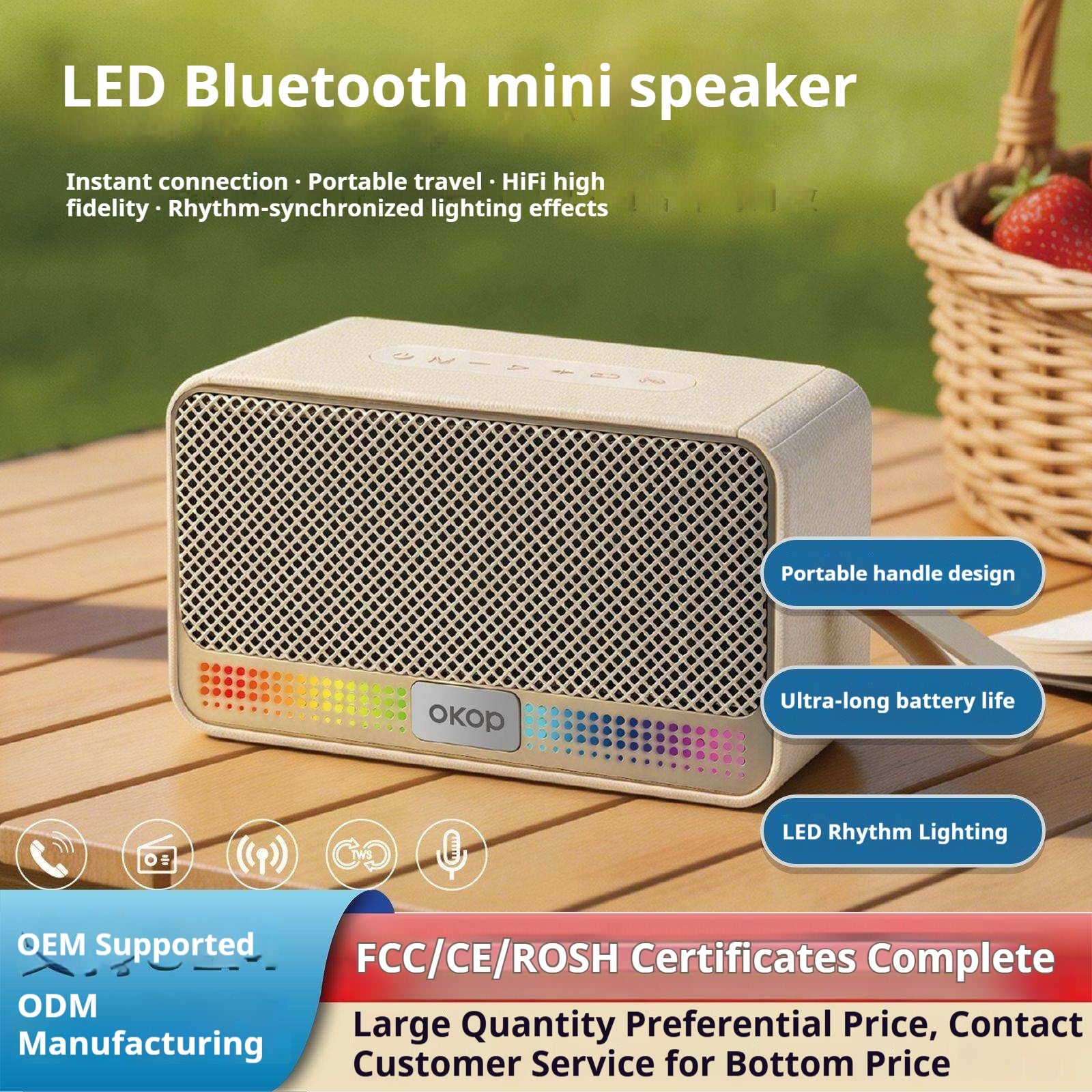 KP-872 Best-Selling Portable Outdoor Bluetooth Speaker Handheld Heavy Bass TF Fente de carte Su