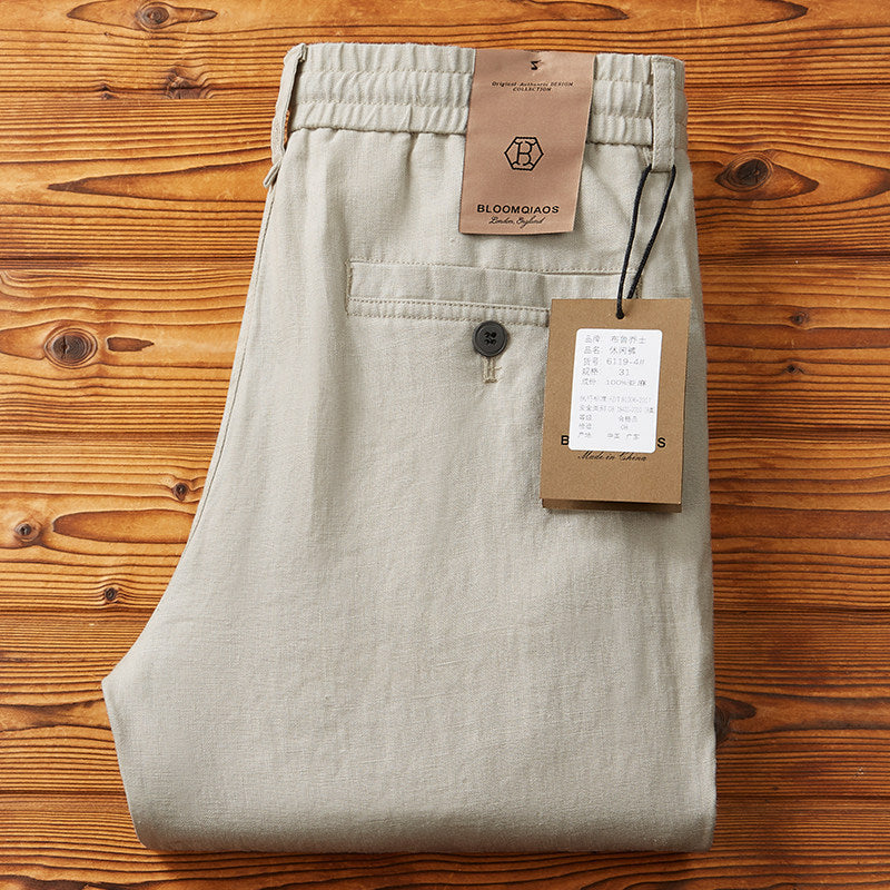 Pantalons à cordons élastiques en lin pour hommes