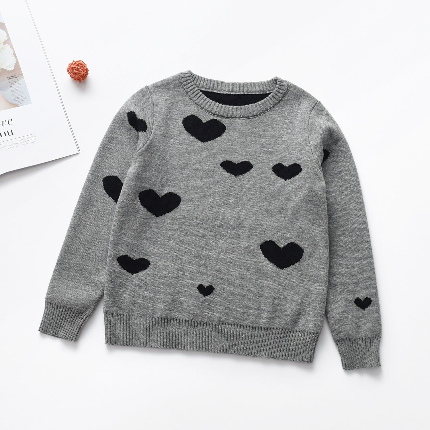 Coeur Col rond Manches longues Chandails pour enfants