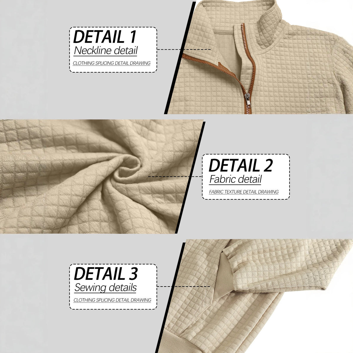 Amazon Homme Automne & Hiver Demi-Zip Suede Jacquard Petit chèque Long-Sleeve Stand Collar