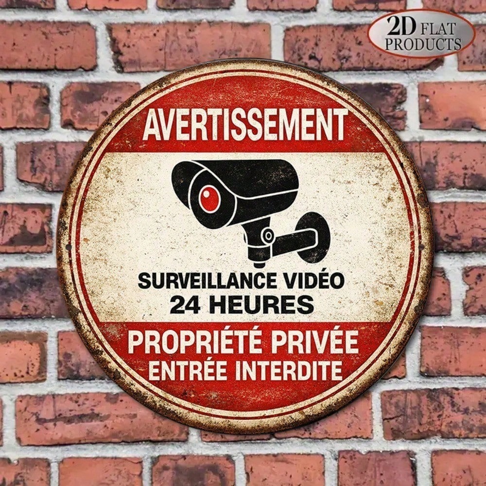 Vintage 24 heures de surveillance vidéo ronde Pas de panneau de passage