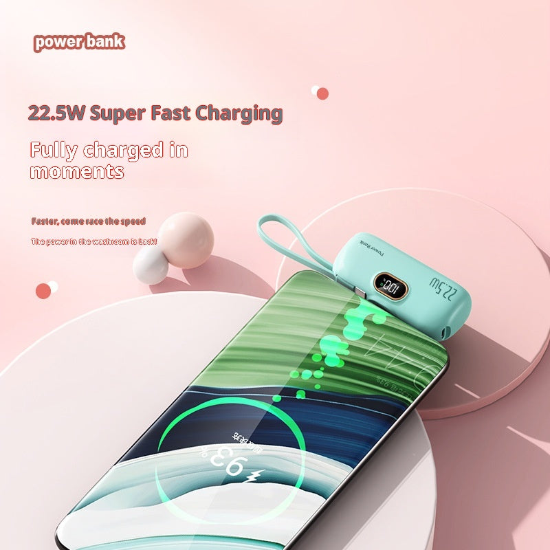 Emergency Mini Power Bank with Built-in Cable - Quick Recharge Pocket Capsule