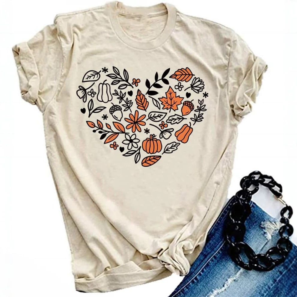 Halloween Pumpkin Impression personnalisée Col rond Manches courtes Top