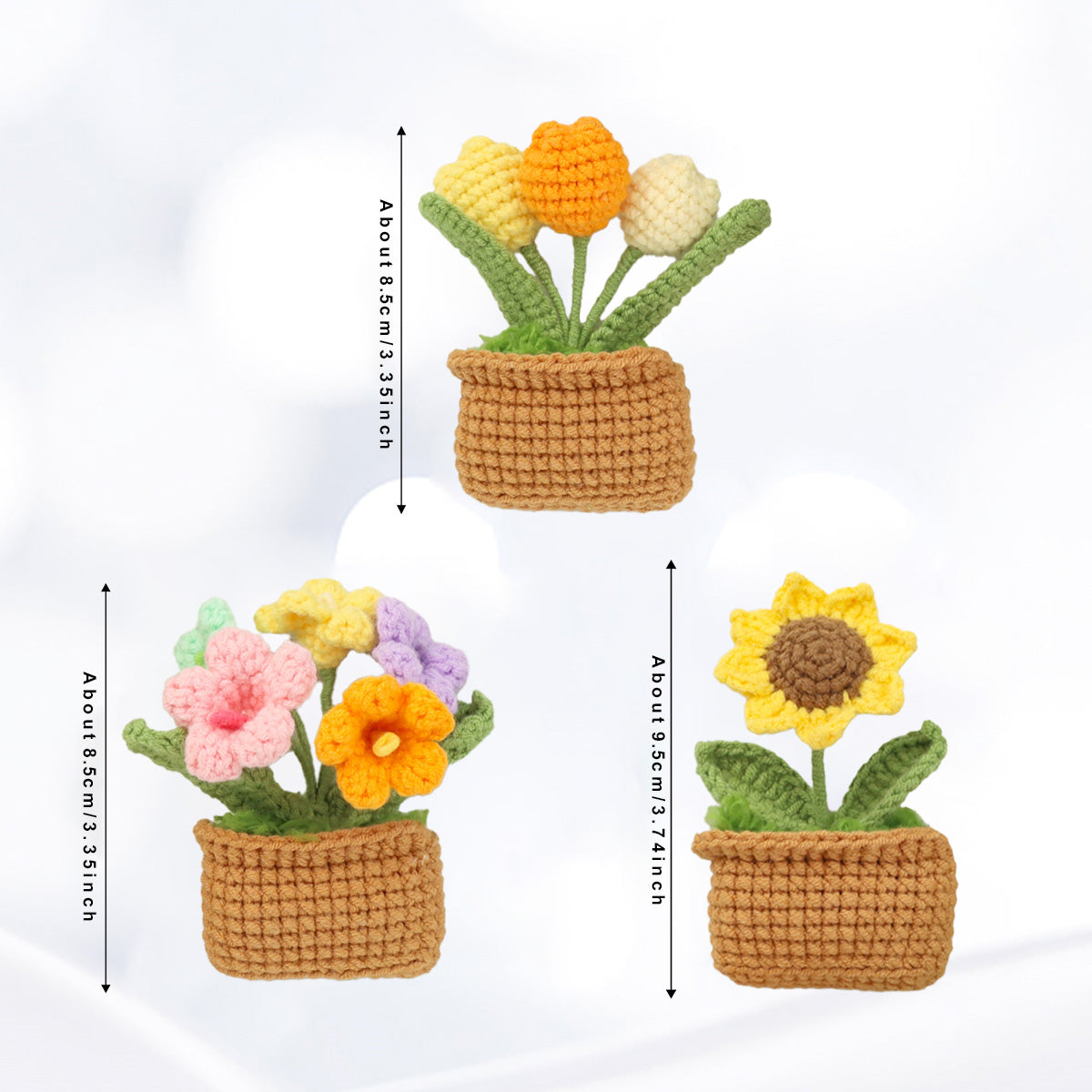 Crochet à la main carré pot vert plante ensemble trois pièces avec lavande multicolore Tulip V