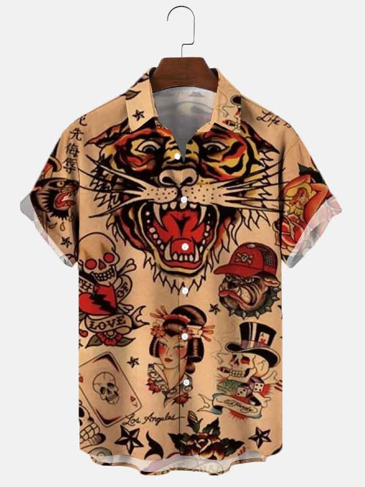 Chemise à manches courtes imprimé numérique 3D pour homme de grande taille