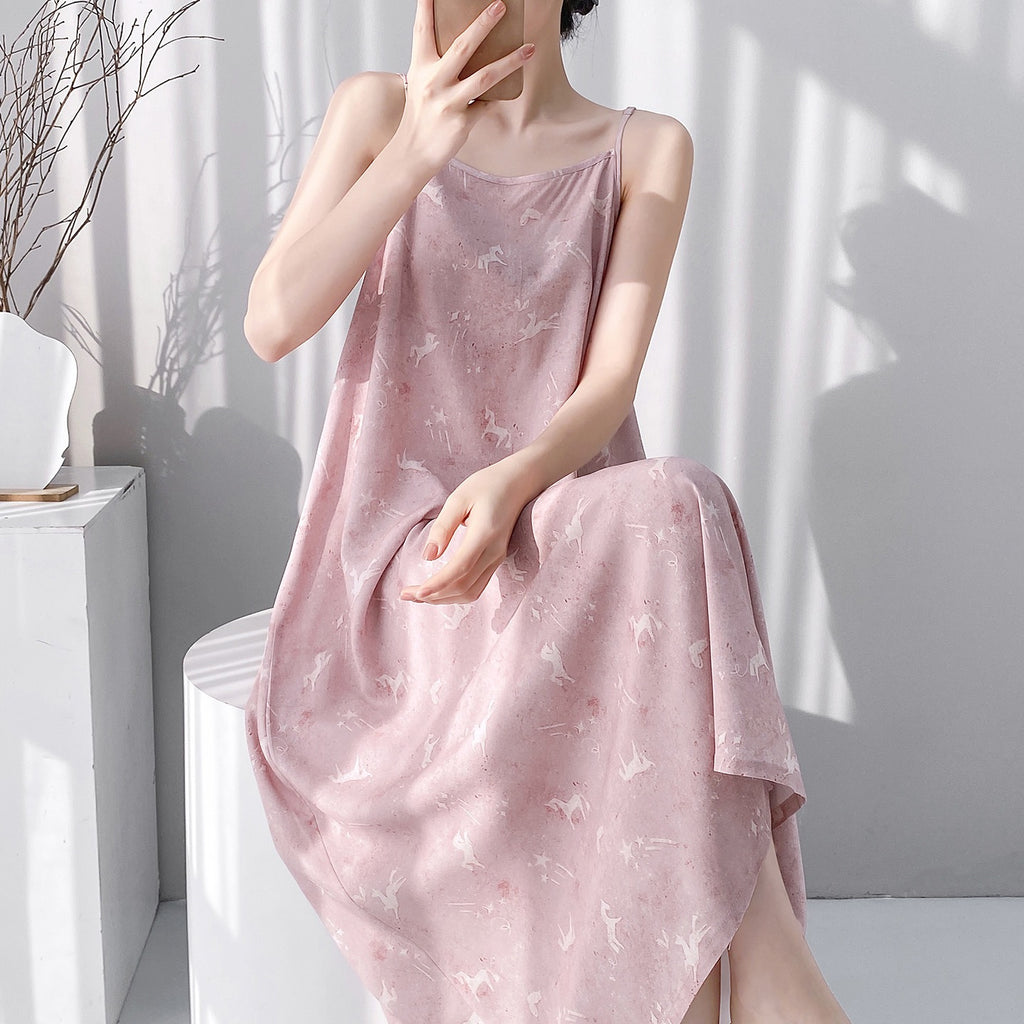 Femmes Pyjama coton-argent Haute-fin automne et robe longue printemps Vêtements de salon