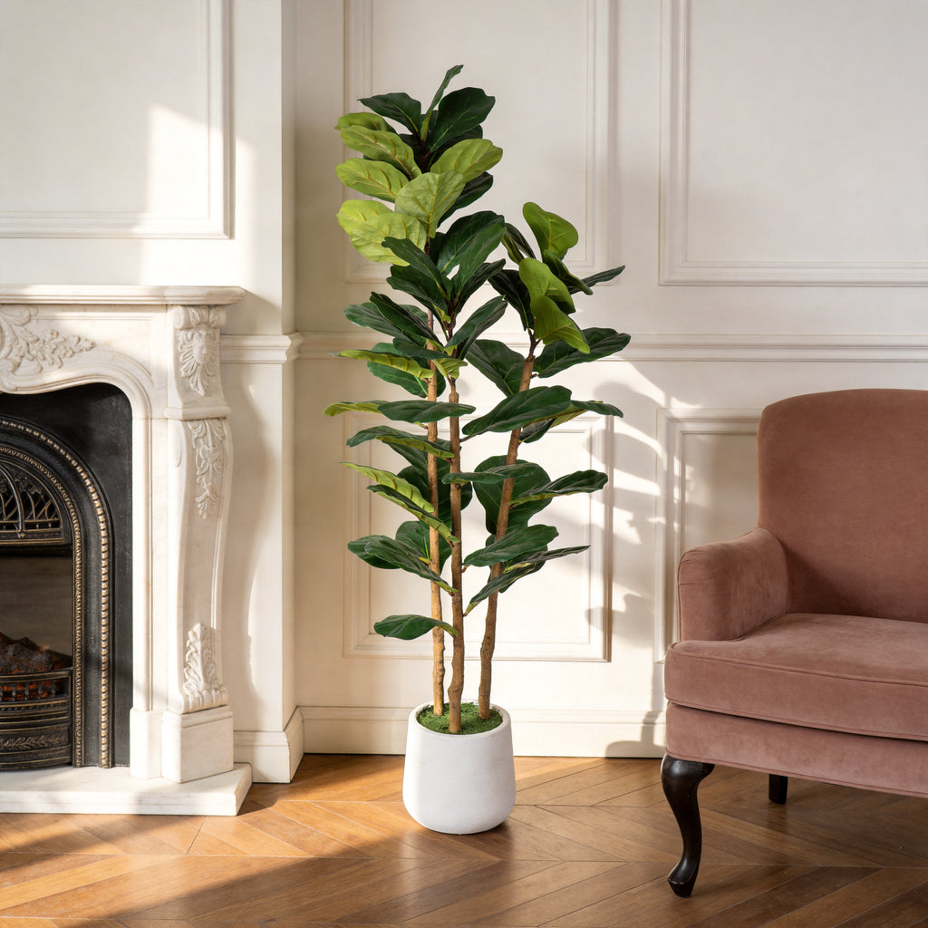 5.2FT Figuier artificiel de feuille avec pot blanc décoratif