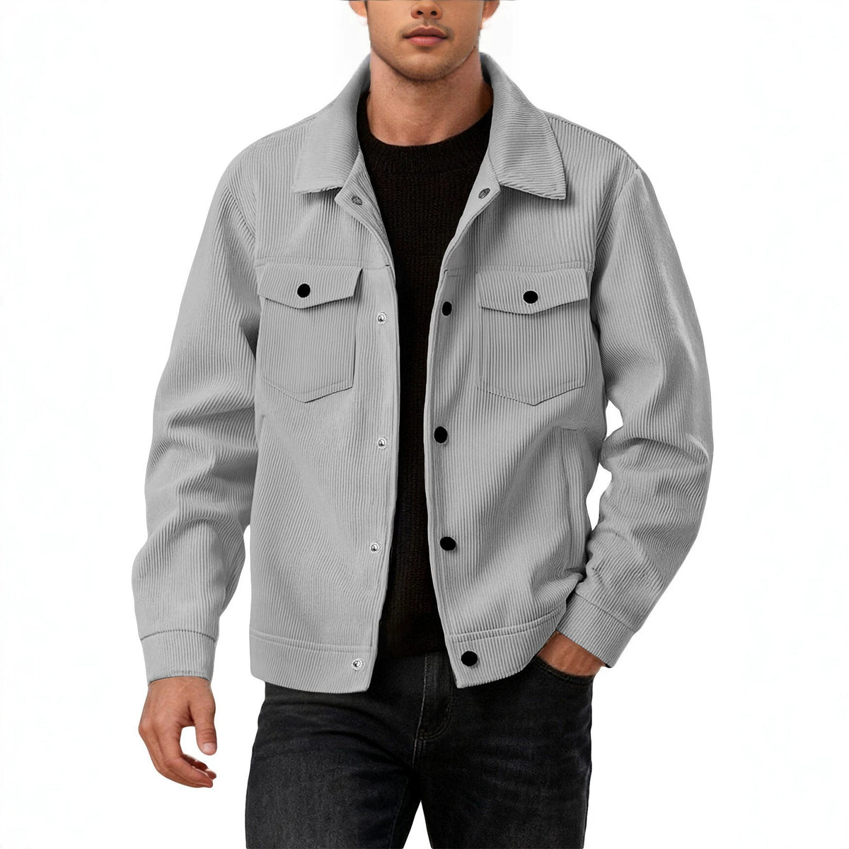 European and American Tk Corduroy Unique-Breasted Trendy Lapel manches longues chemise Pocket Ja
