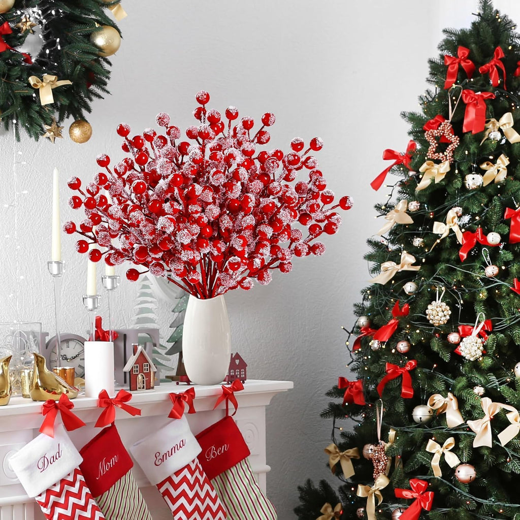 Feuilles artificielles de baies rouges 30 PCS 8,9 pouce