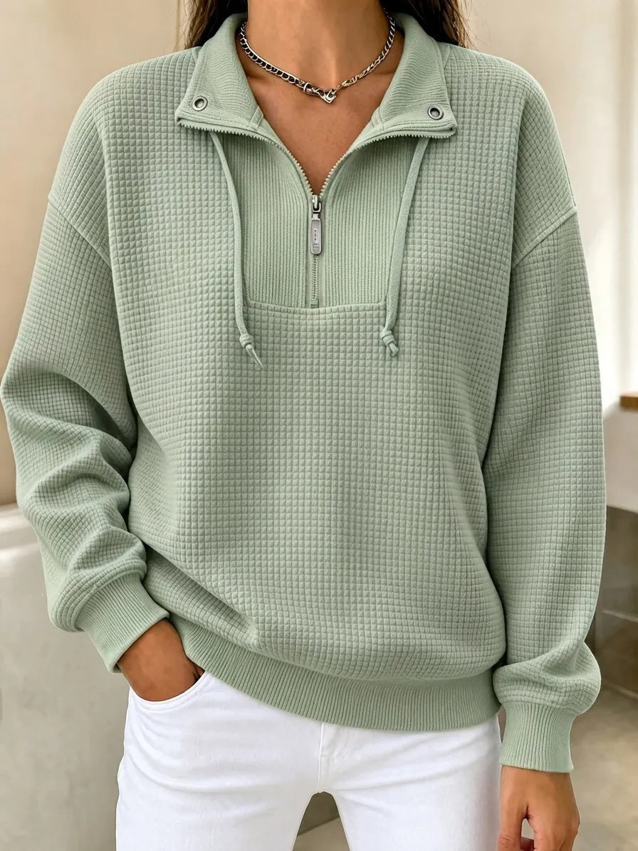 Sweat-shirt femme à manches longues à fermeture à glissière en couleur solide d'automne