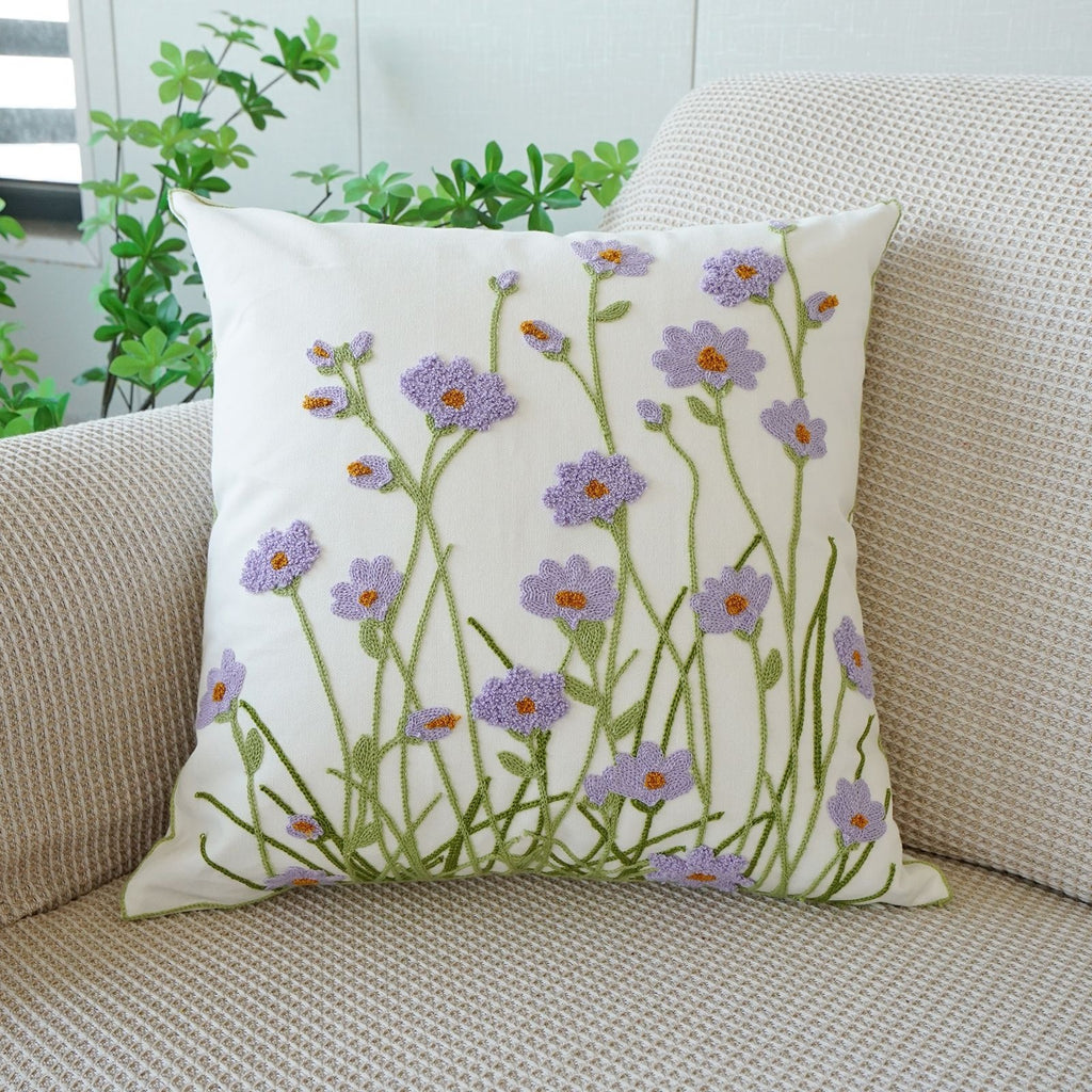 Coussin floral brodé de style pastoral pour canapé salon