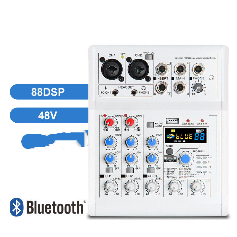 Mancheze4 Mini 4-channel Sound Card Mixer Bluetooth 88 Effets USB Mixer 4-channel Recordi