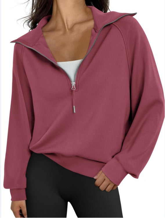 Sweat-shirt à manches courtes demi-zip pour femmes