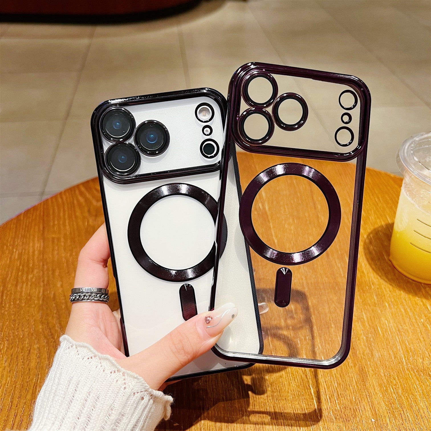 Aspiration magnétique du boîtier de téléphone avec protecteur transparent de lentilles électroplastiques