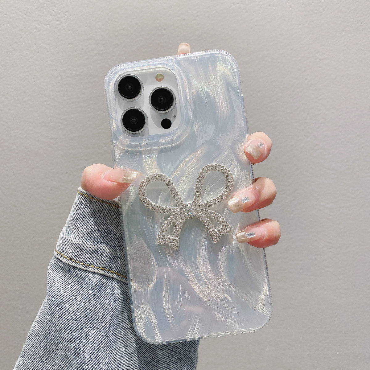 Cas de téléphone à chaîne en fils de plumes de luxe Bow