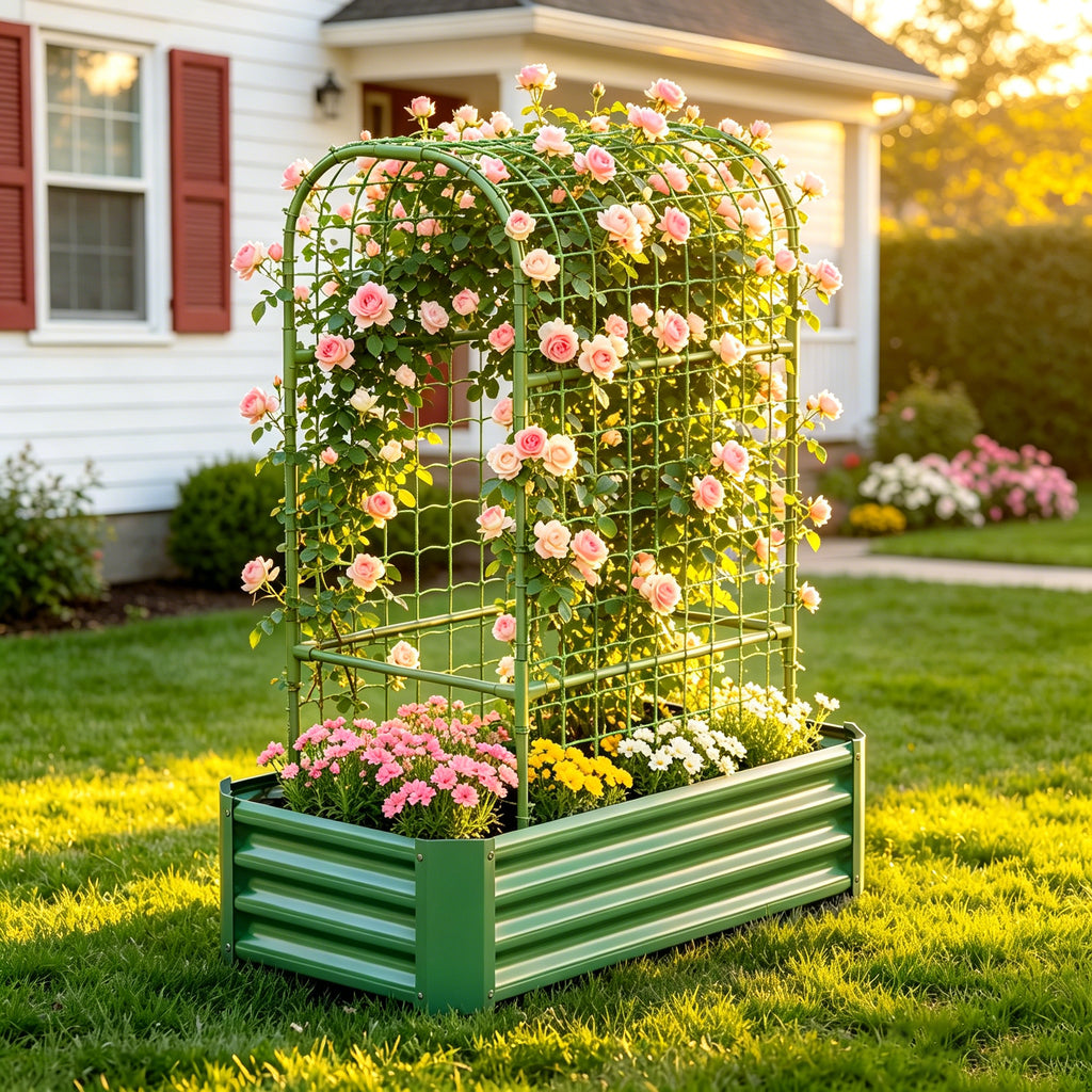 2-en-1 Lit de jardin surélevé avec Trellis - Boîte de 59" pour plantes d'escalade