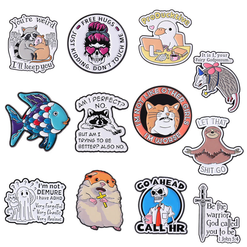 Brooches métalliques mignonnes et quirky avec une souris cartoon créative et d'autres animaux ludiques