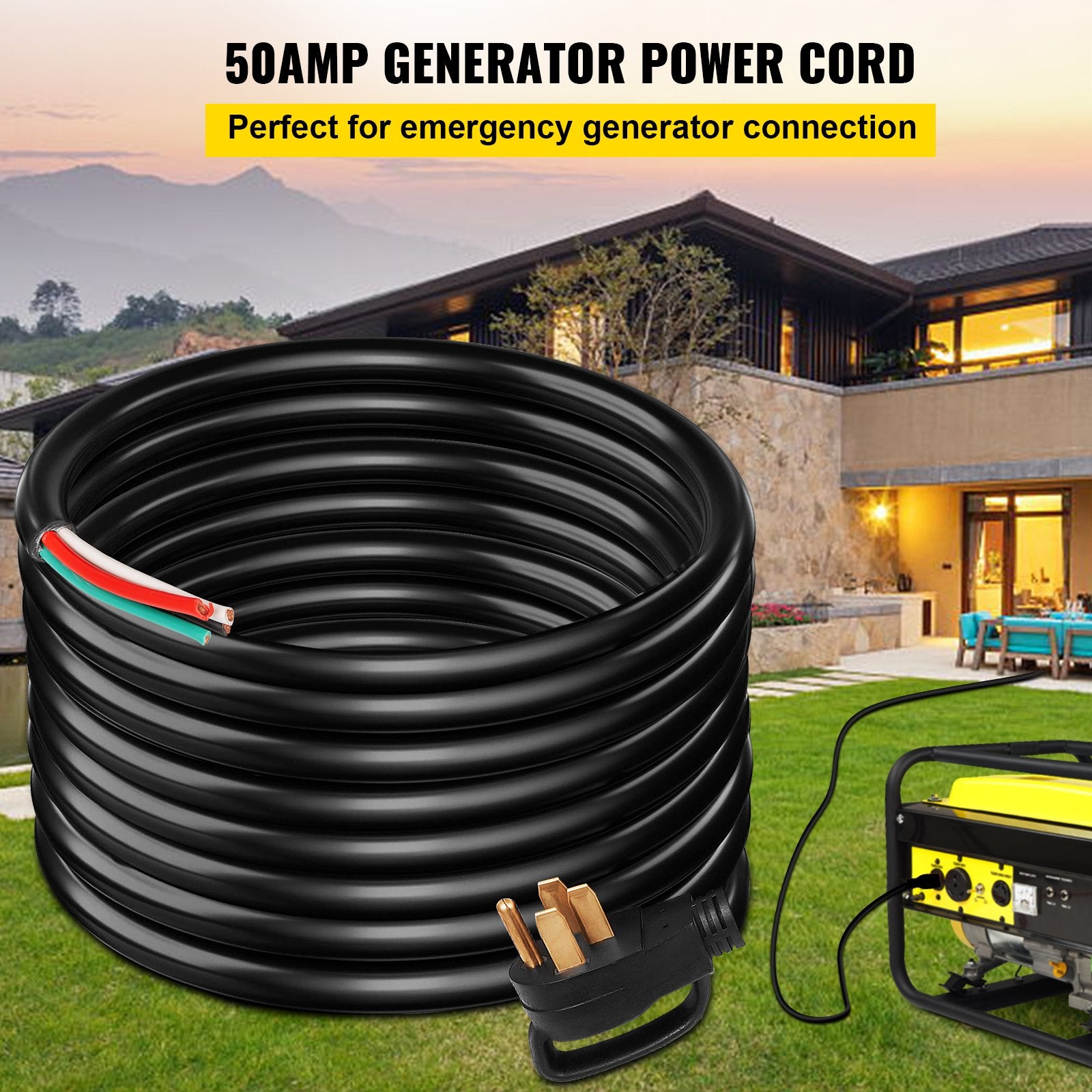 VEVOR 25Ft 50Amp générateur d'extension câble 6 gaz STW générateur câble de puissance