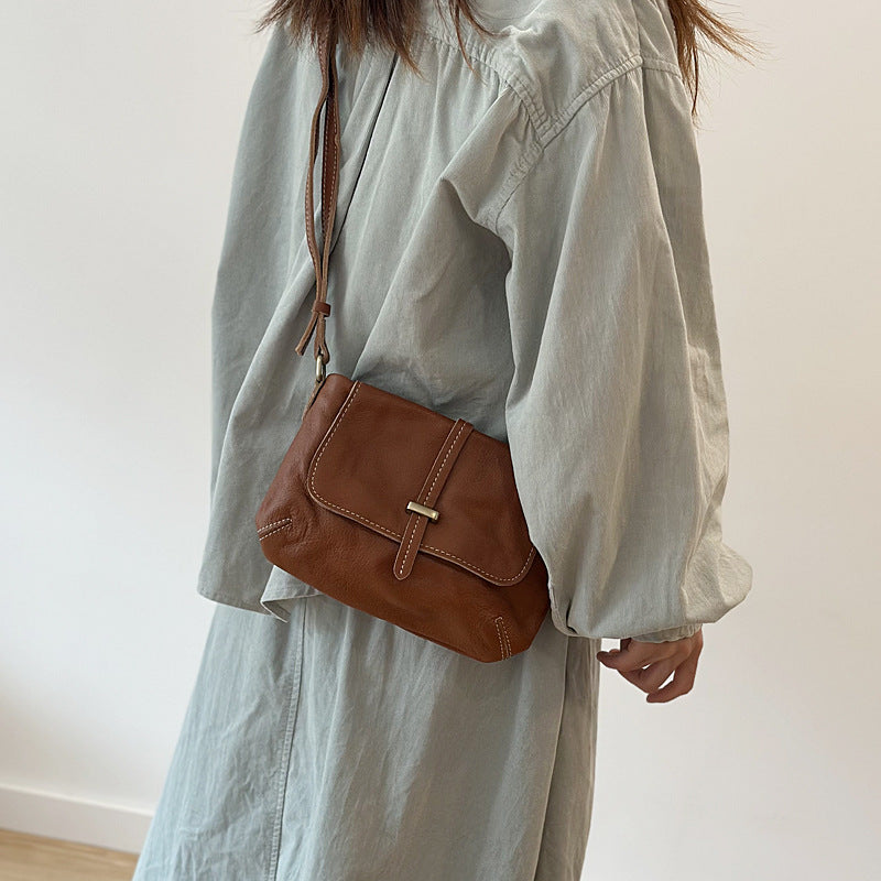 Spring Summer Retro Real Leather Messenger Bag for Women
