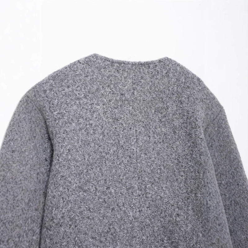 Veste en cuir perle à col rond tendance