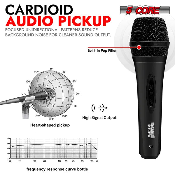 5 CORE Microphone Dynamic Vocal Handheld Mic Cardioïde Unidirectionnel Microfono W On Off Sw