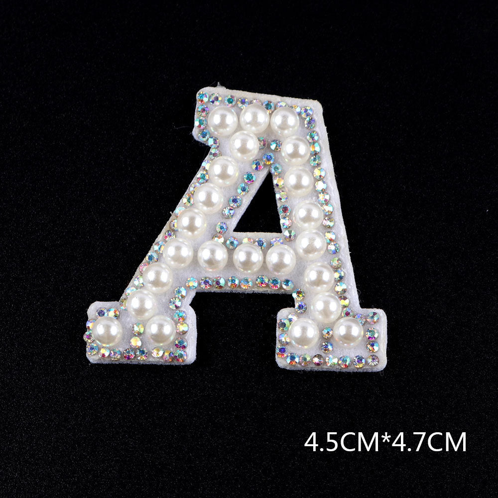 Pearl Rhinestone Sticker-Letter A-White-2