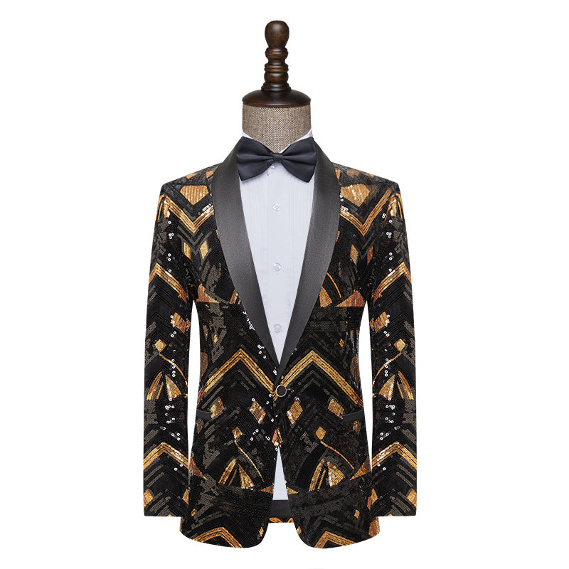 Homme Minimaliste noir et paillet d'or Blazer