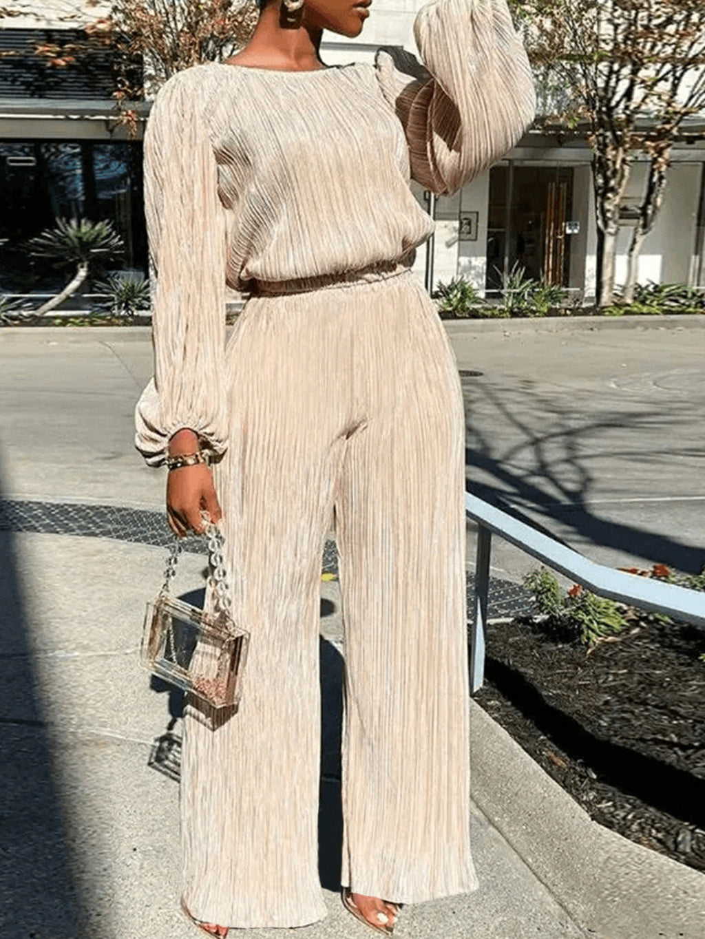 Pantalons à pattes droites ajustés et ensemble à manches longues