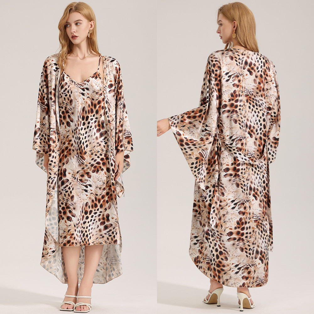 Élégant ensemble de deux pièces de robe de camisole en mousseline de satin imprimé printempsété