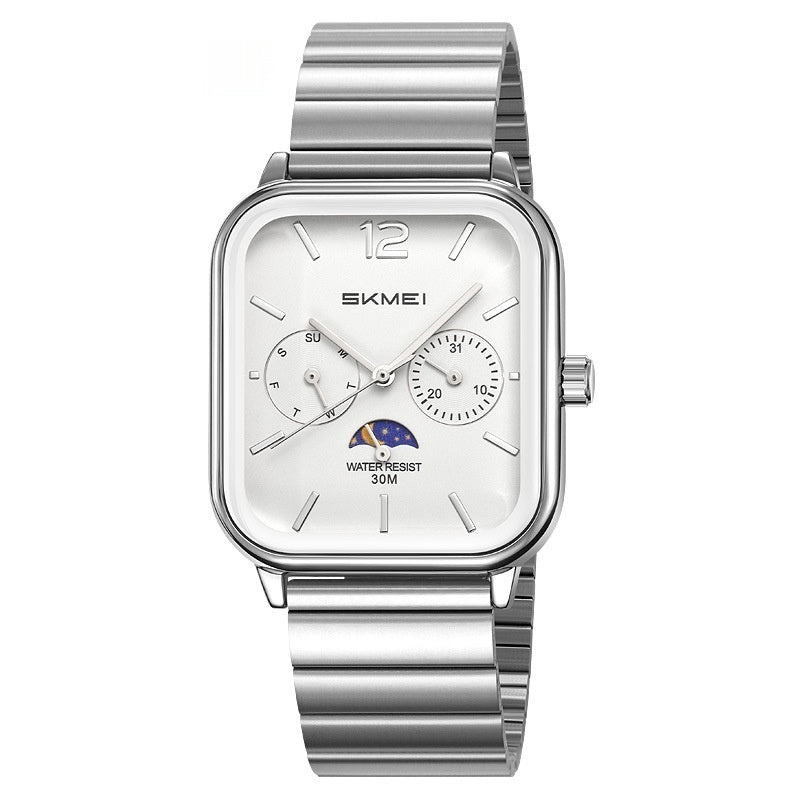 Montre carrée multifonctionnelle élégante avec un écran de phase de lune à six mains conçu pour Busin