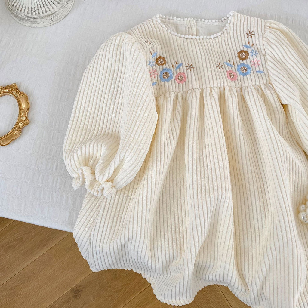 Robe brodée en dentelle à manches de bulles pour filles