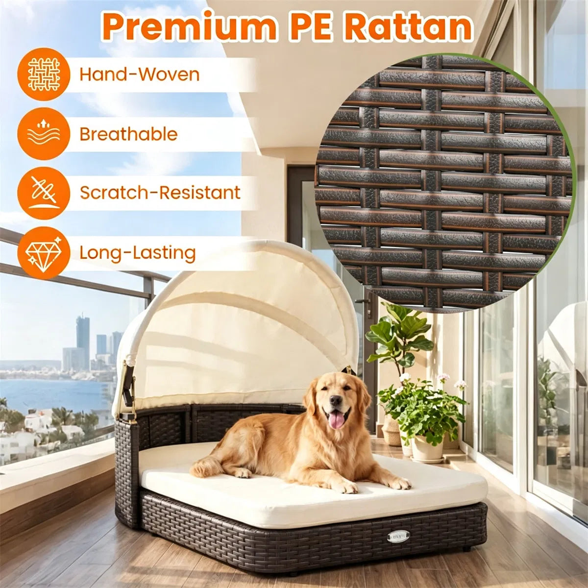Lit de chien en rotin avec canopie réglable