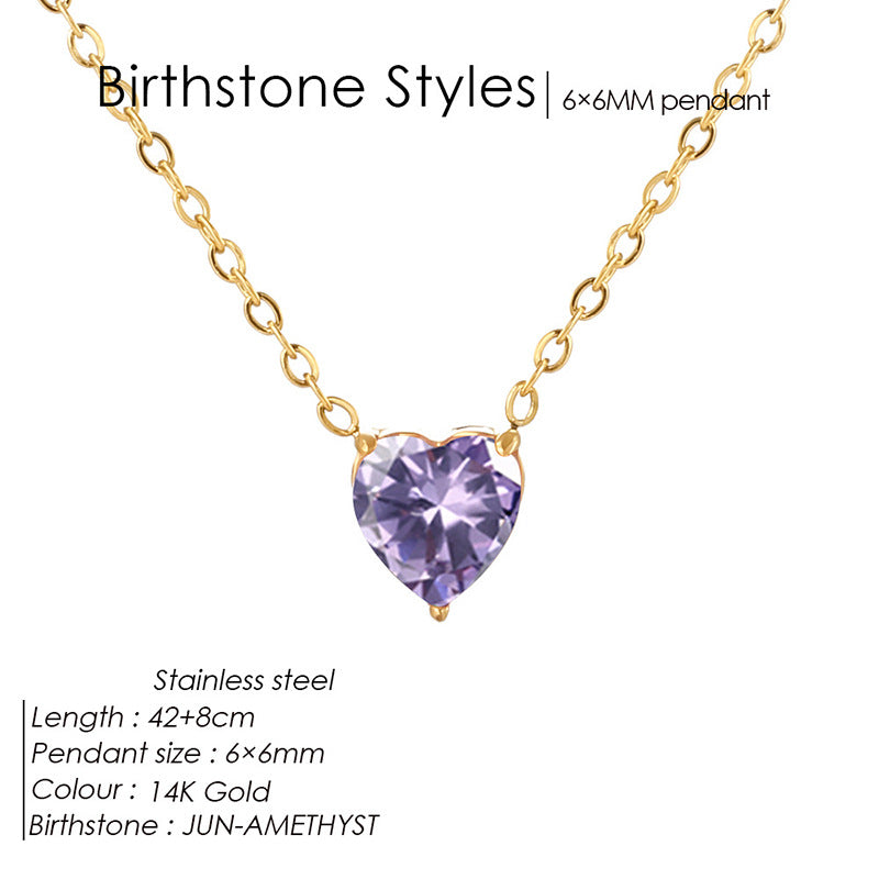Pendentif en forme de cœur cristal coloré et collier de Zircon