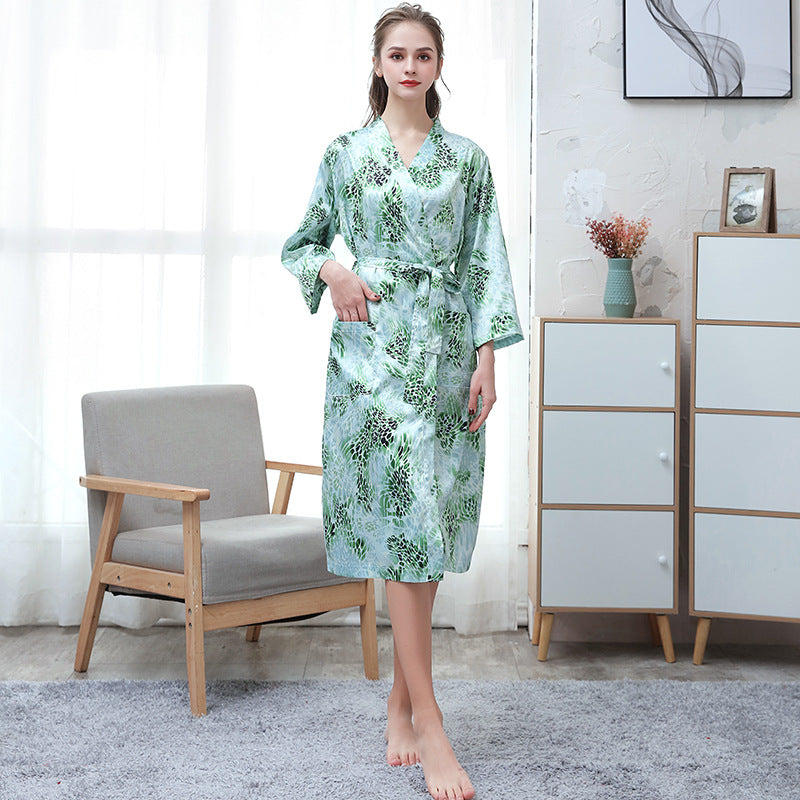 Ice-silk Thin-printed Home Peignoir