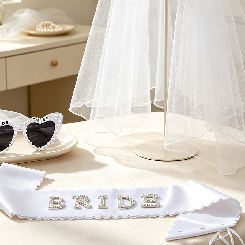 Voile, bracelet de coiffure en perles de mariée Lunettes de soleil monopièces