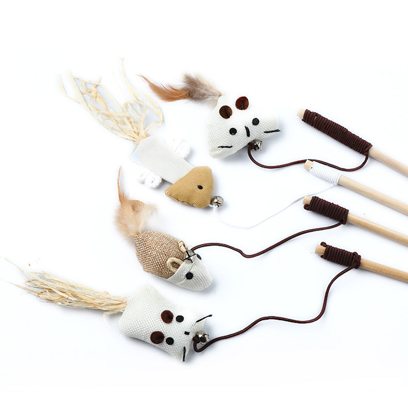 Animaux de compagnie Cat Teaser Feather Bell en bois Pole Pet Produits