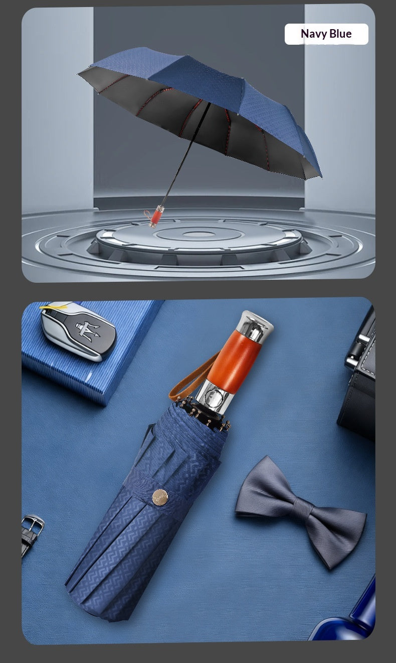 Parapluie automatique à triple pliage à poignée en bois 12rib Highend Business