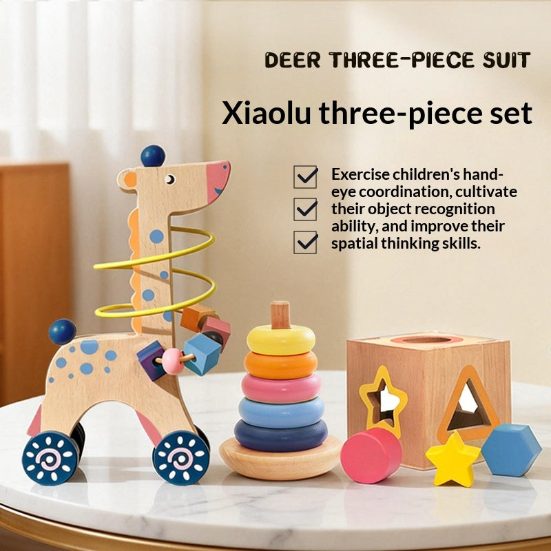 Ensemble cadeau en bois de perles d'animaux à trois pièces