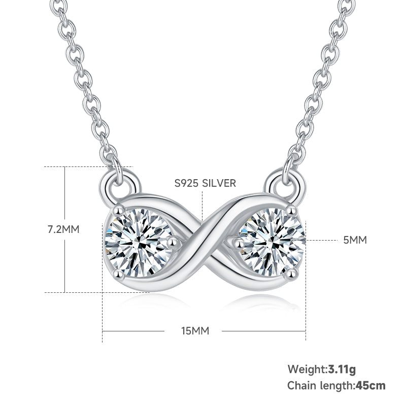 3.1g S925 Argent Sterling 1CT Collier infini en mousse 45cm 2 pendentif en pierre avec GRA